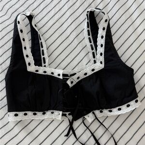 Black and White Lace-Up Crop Top